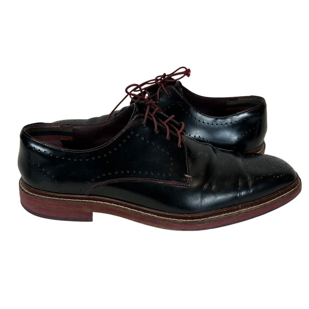 Ted Baker London Mens Black Leather Brogue Derby Shoes Burgundy Accent Size 11.5